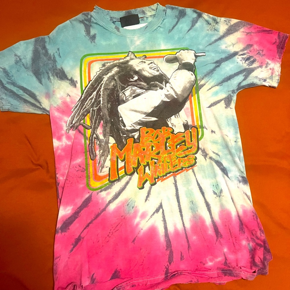 Bob Marley Blue and Cream distressed tee, hard to find